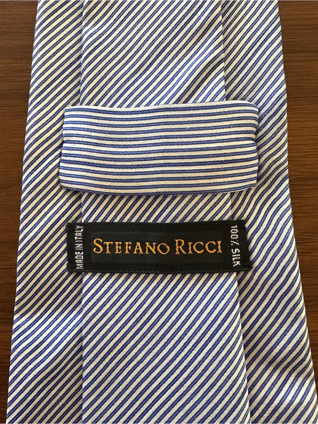 Stefano Ricci Blue And White Diagonal Stripe Silk Tie